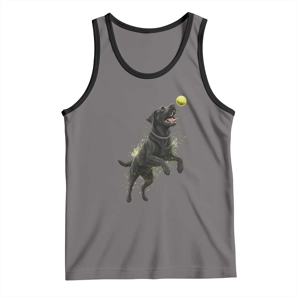 Playful Black Labrador Fetching Chasing Tennis Ball Tank Top TS12 Deep Heather Black Print Your Wear