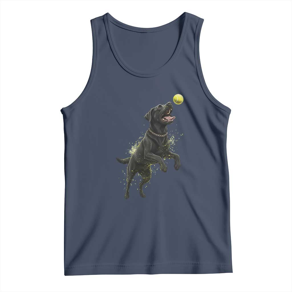 Playful Black Labrador Fetching Chasing Tennis Ball Tank Top TS12 Navy Print Your Wear