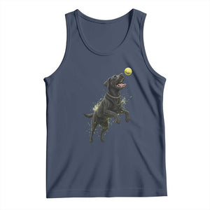 Playful Black Labrador Fetching Chasing Tennis Ball Tank Top TS12 Navy Print Your Wear