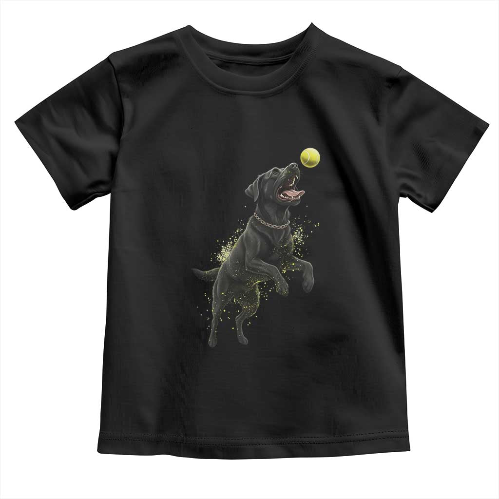 Playful Black Labrador Fetching Chasing Tennis Ball Toddler T Shirt TS12 Black Print Your Wear
