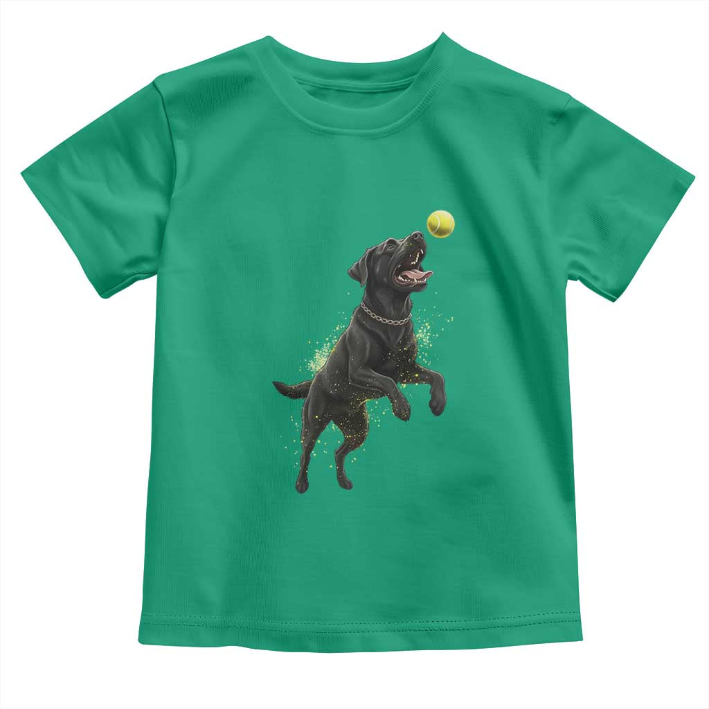 Playful Black Labrador Fetching Chasing Tennis Ball Toddler T Shirt TS12 Irish Green Print Your Wear
