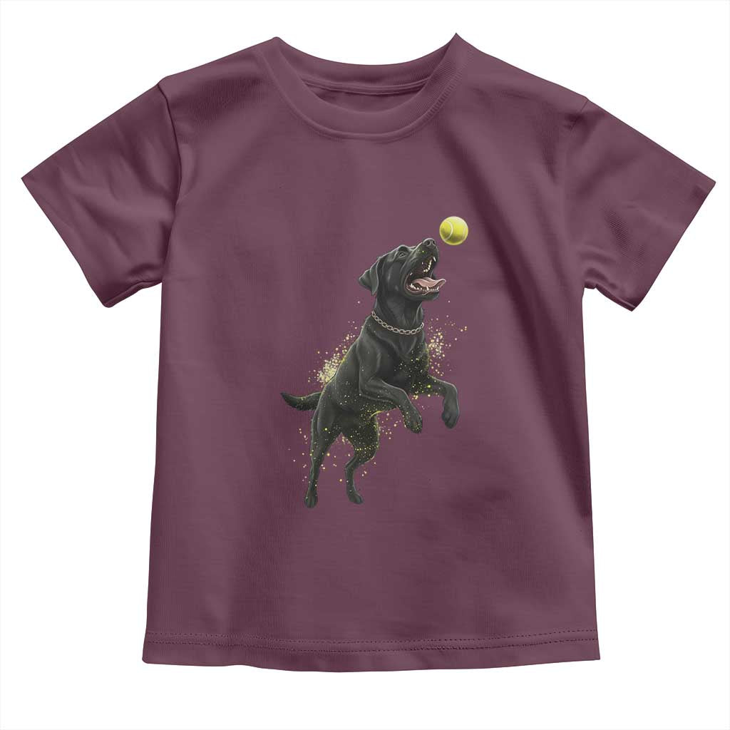 Playful Black Labrador Fetching Chasing Tennis Ball Toddler T Shirt TS12 Maroon Print Your Wear