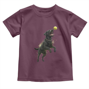 Playful Black Labrador Fetching Chasing Tennis Ball Toddler T Shirt TS12 Maroon Print Your Wear