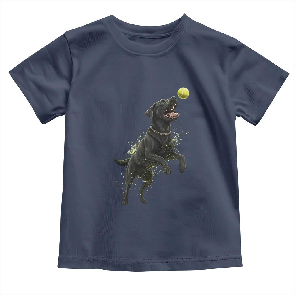 Playful Black Labrador Fetching Chasing Tennis Ball Toddler T Shirt TS12 Navy Print Your Wear