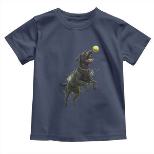 Playful Black Labrador Fetching Chasing Tennis Ball Toddler T Shirt TS12 Navy Print Your Wear