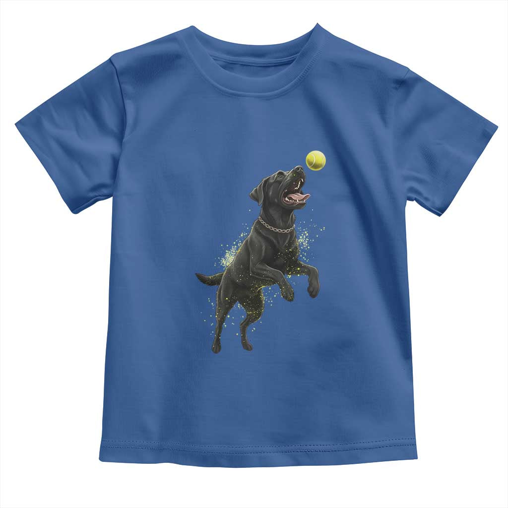 Playful Black Labrador Fetching Chasing Tennis Ball Toddler T Shirt TS12 Royal Blue Print Your Wear