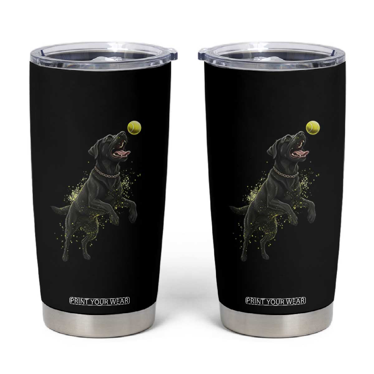Playful Black Labrador Fetching Chasing Tennis Ball Tumbler Cup TS12 Black Print Your Wear