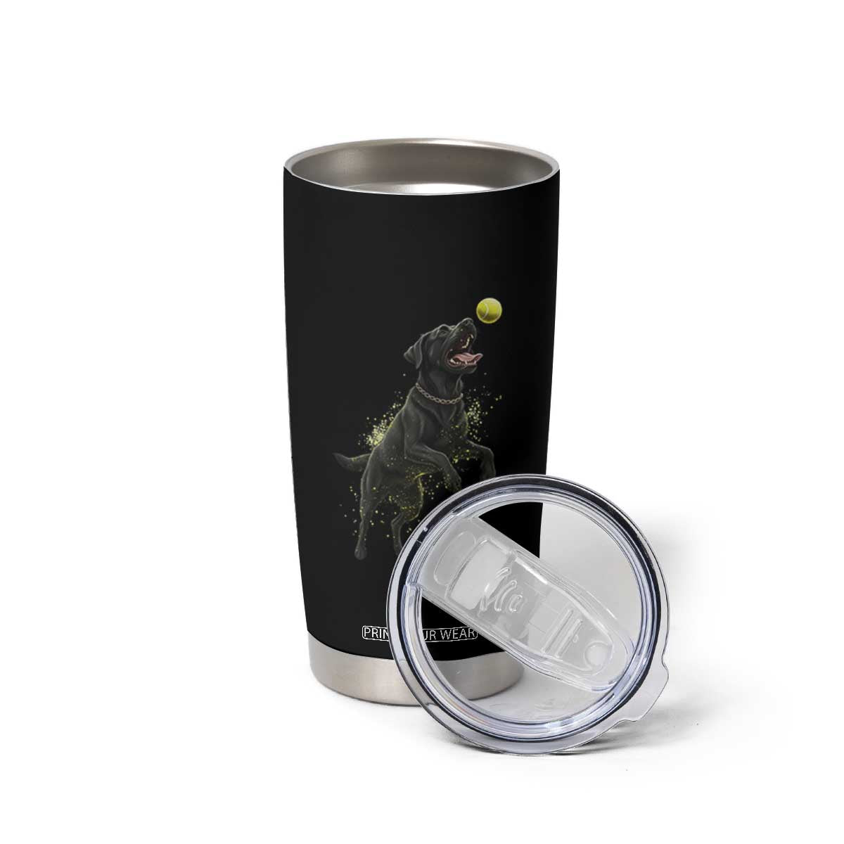Playful Black Labrador Fetching Chasing Tennis Ball Tumbler Cup TS12 Print Your Wear