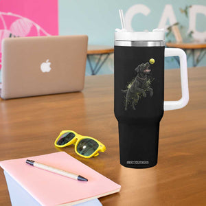 Playful Black Labrador Fetching Chasing Tennis Ball Tumbler With Handle TS12 Print Your Wear