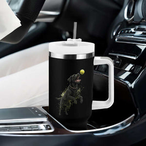 Playful Black Labrador Fetching Chasing Tennis Ball Tumbler With Handle TS12 Print Your Wear