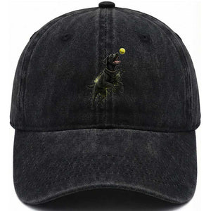 Playful Black Labrador Fetching Chasing Tennis Ball Washed Cotton Baseball Cap TS12 Print Your Wear