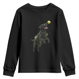 Playful Black Labrador Fetching Chasing Tennis Ball Youth Sweatshirt TS12 Black Print Your Wear