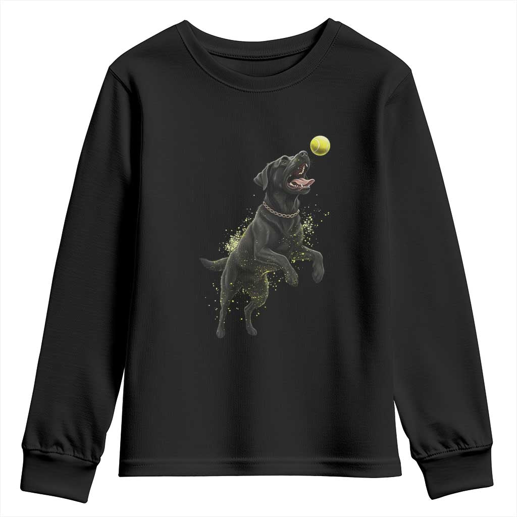 Playful Black Labrador Fetching Chasing Tennis Ball Youth Sweatshirt TS12 Black Print Your Wear