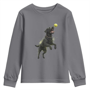 Playful Black Labrador Fetching Chasing Tennis Ball Youth Sweatshirt TS12 Charcoal Print Your Wear