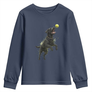 Playful Black Labrador Fetching Chasing Tennis Ball Youth Sweatshirt TS12 Navy Print Your Wear