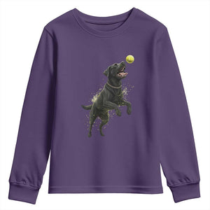 Playful Black Labrador Fetching Chasing Tennis Ball Youth Sweatshirt TS12 Purple Print Your Wear