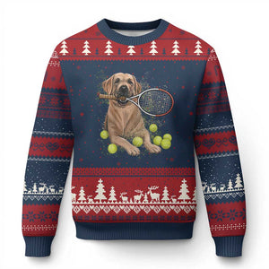 Funny Labrador Dog Playing Tennis Ball Ugly Christmas Sweater Pet Lover Gift TS12 Navy Red Print Your Wear