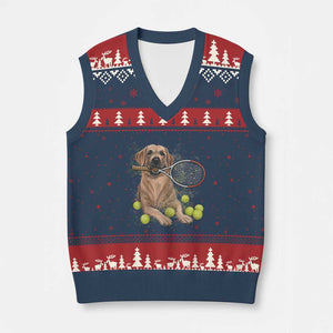 Funny Labrador Dog Playing Tennis Ball V-Neck Knit Sweater Vest Pet Lover Gift TS12 Navy Red Print Your Wear