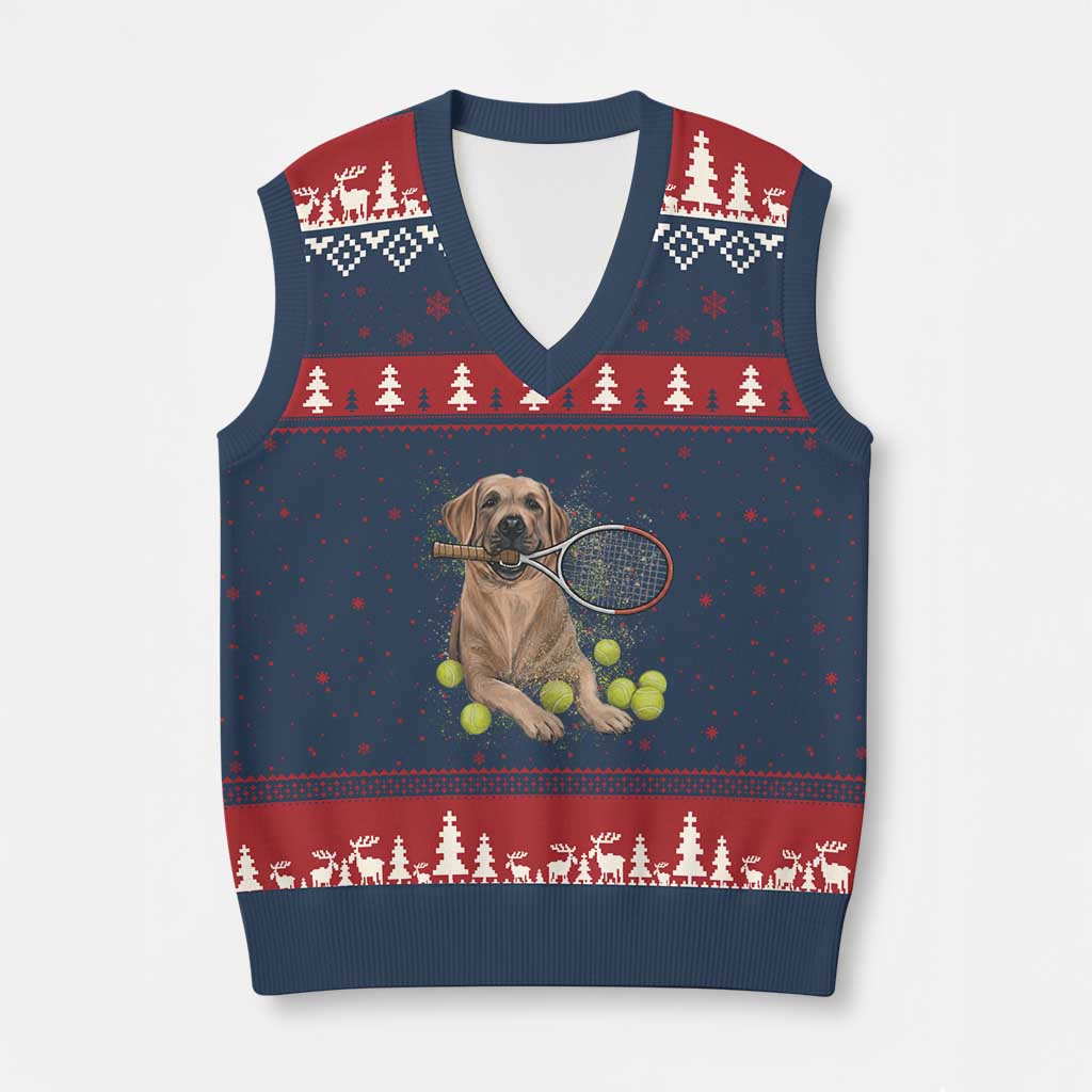 Funny Labrador Dog Playing Tennis Ball V-Neck Knit Sweater Vest Pet Lover Gift TS12 Navy Red Print Your Wear