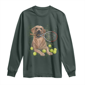 Funny Labrador Dog Playing Tennis Ball Long Sleeve Shirt Pet Lover Gift TS12 Dark Forest Green Print Your Wear