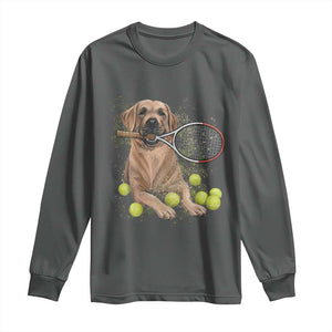 Funny Labrador Dog Playing Tennis Ball Long Sleeve Shirt Pet Lover Gift TS12 Dark Heather Print Your Wear