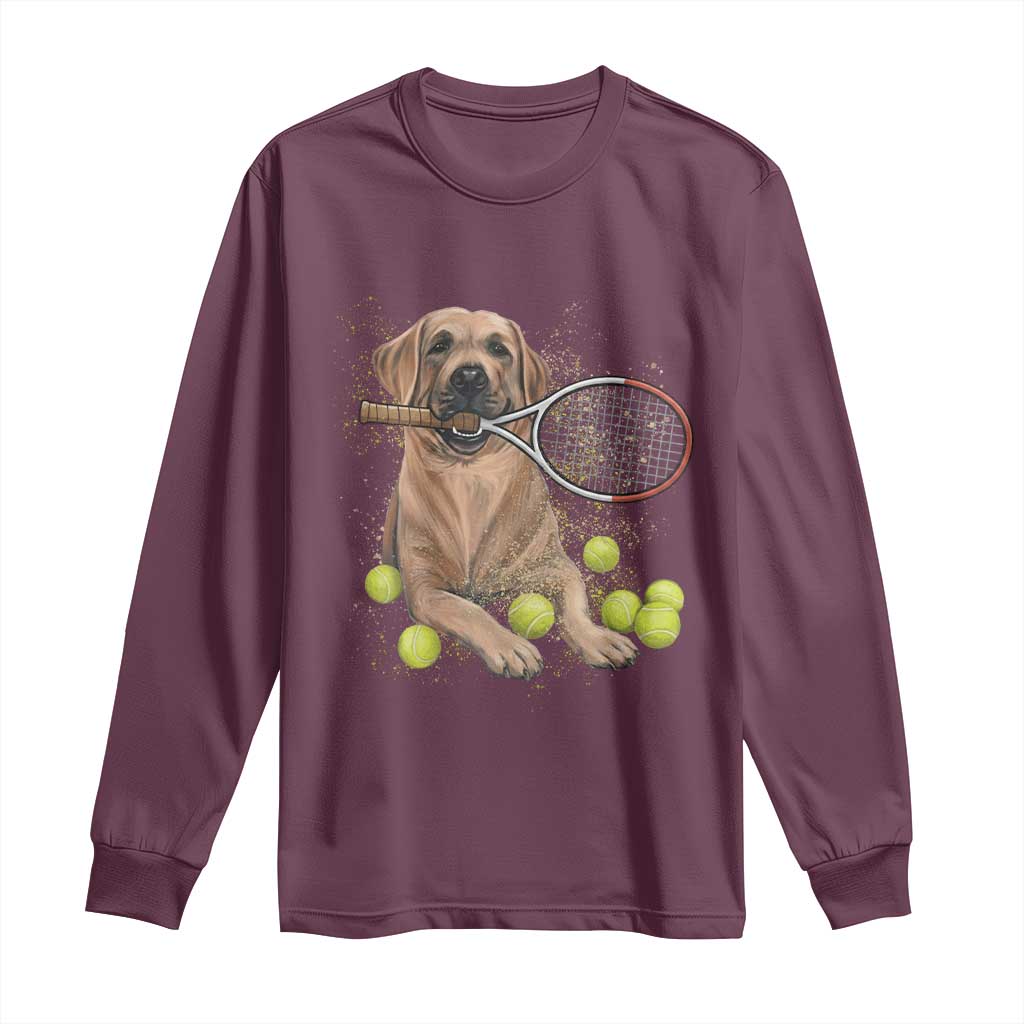 Funny Labrador Dog Playing Tennis Ball Long Sleeve Shirt Pet Lover Gift TS12 Maroon Print Your Wear