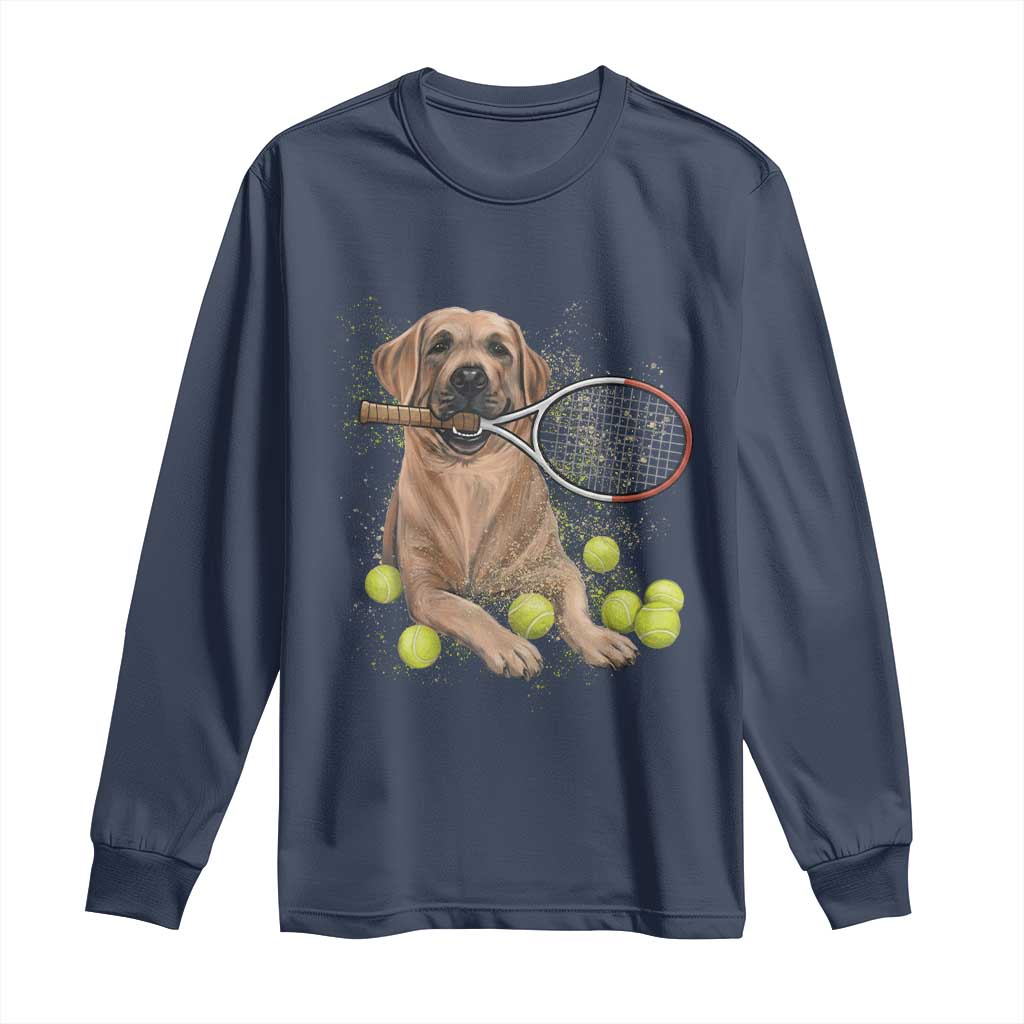 Funny Labrador Dog Playing Tennis Ball Long Sleeve Shirt Pet Lover Gift TS12 Navy Print Your Wear