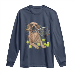 Funny Labrador Dog Playing Tennis Ball Long Sleeve Shirt Pet Lover Gift TS12 Navy Print Your Wear