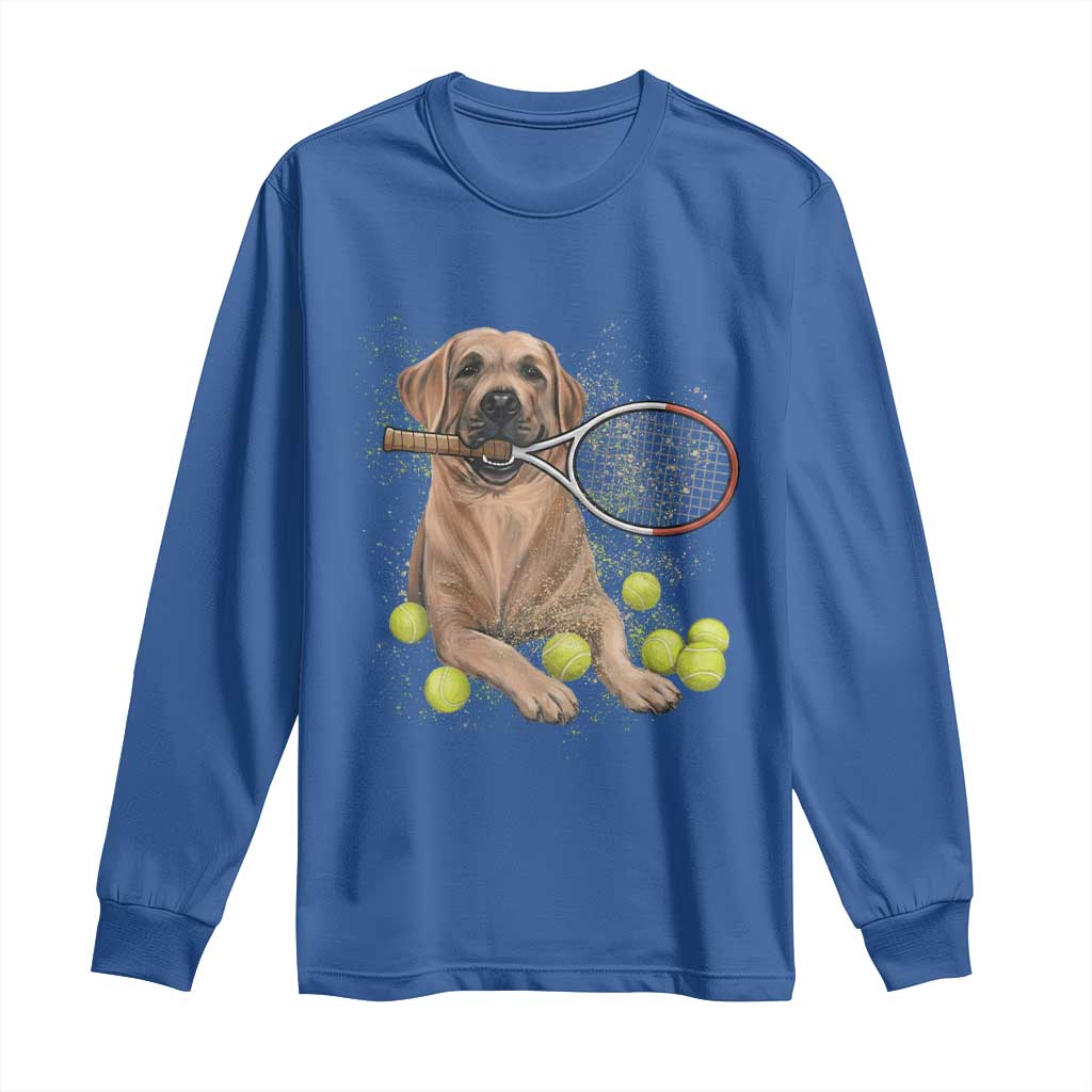Funny Labrador Dog Playing Tennis Ball Long Sleeve Shirt Pet Lover Gift TS12 Royal Blue Print Your Wear
