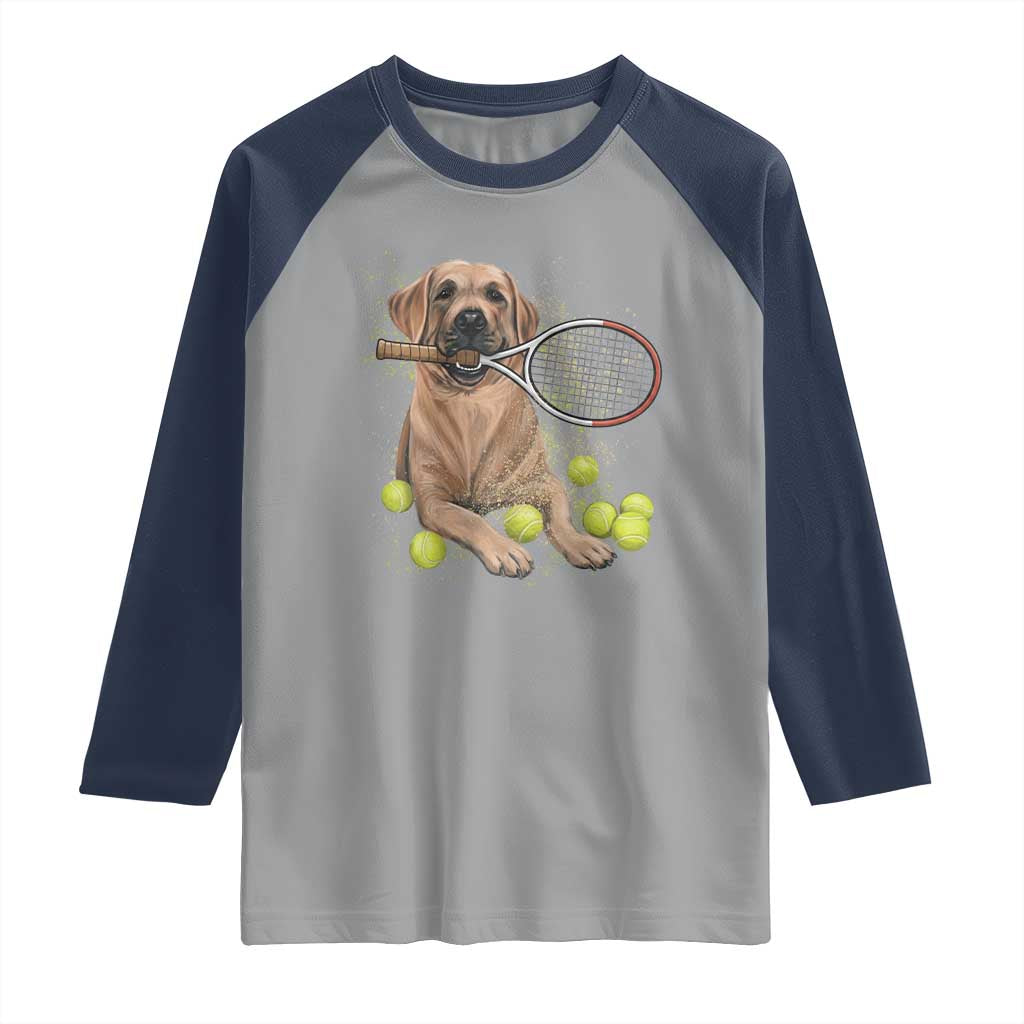 Funny Labrador Dog Playing Tennis Ball Raglan Shirt Pet Lover Gift TS12 Sport Gray Navy Print Your Wear