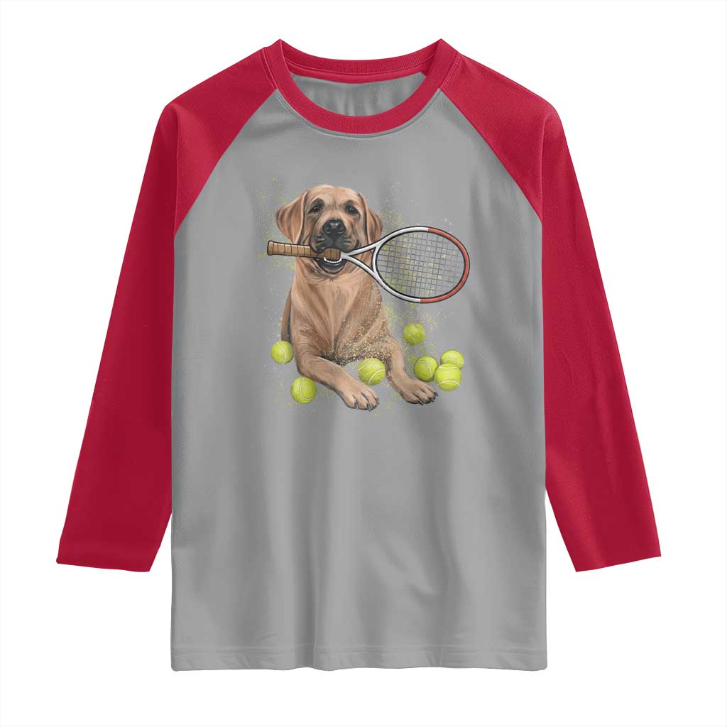 Funny Labrador Dog Playing Tennis Ball Raglan Shirt Pet Lover Gift TS12 Sport Gray Red Print Your Wear
