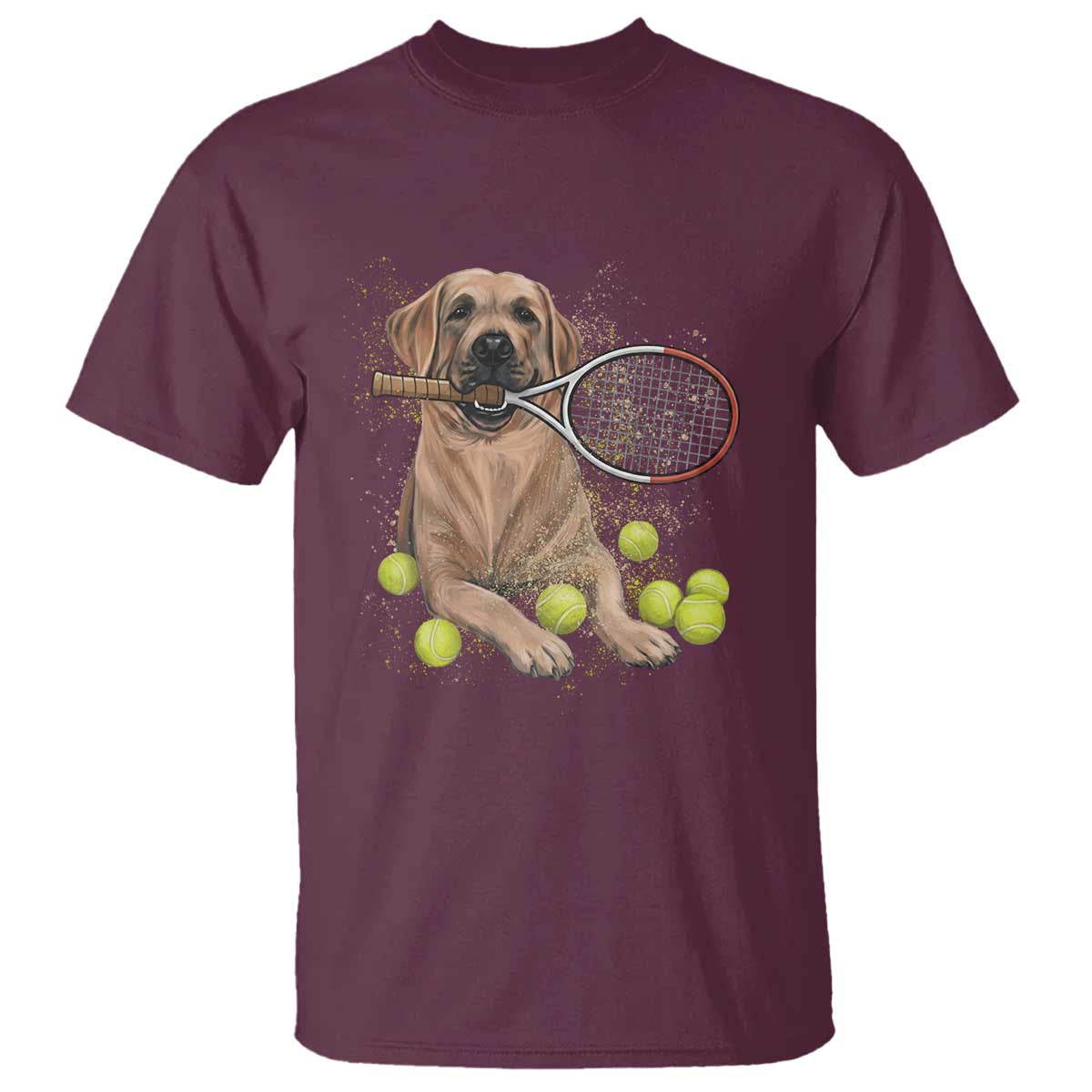 Funny Labrador Dog Playing Tennis Ball T Shirt Pet Lover Gift TS12 Maroon Print Your Wear