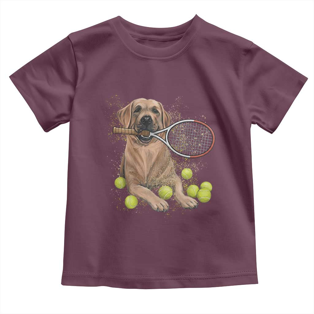 Funny Labrador Dog Playing Tennis Ball Toddler T Shirt Pet Lover Gift TS12 Maroon Print Your Wear