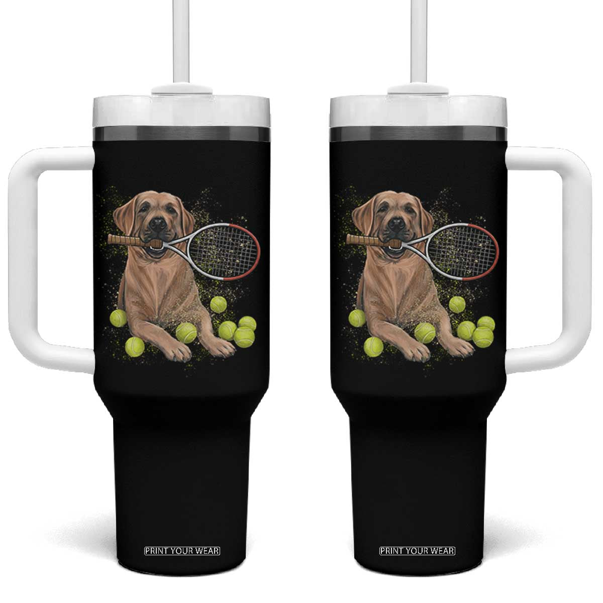 Funny Labrador Dog Playing Tennis Ball Tumbler With Handle Pet Lover Gift TS12 One Size: 40 oz Black Print Your Wear