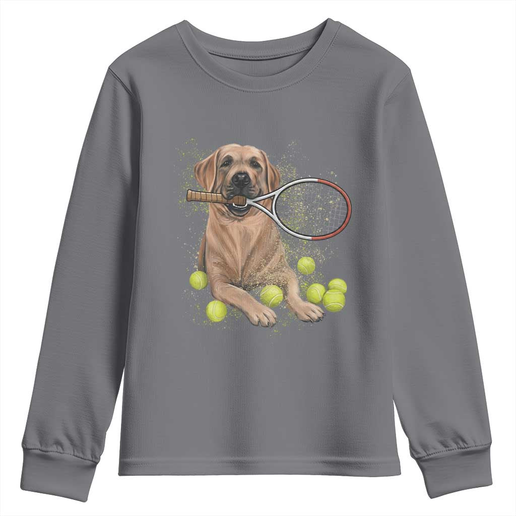 Funny Labrador Dog Playing Tennis Ball Youth Sweatshirt Pet Lover Gift TS12 Charcoal Print Your Wear