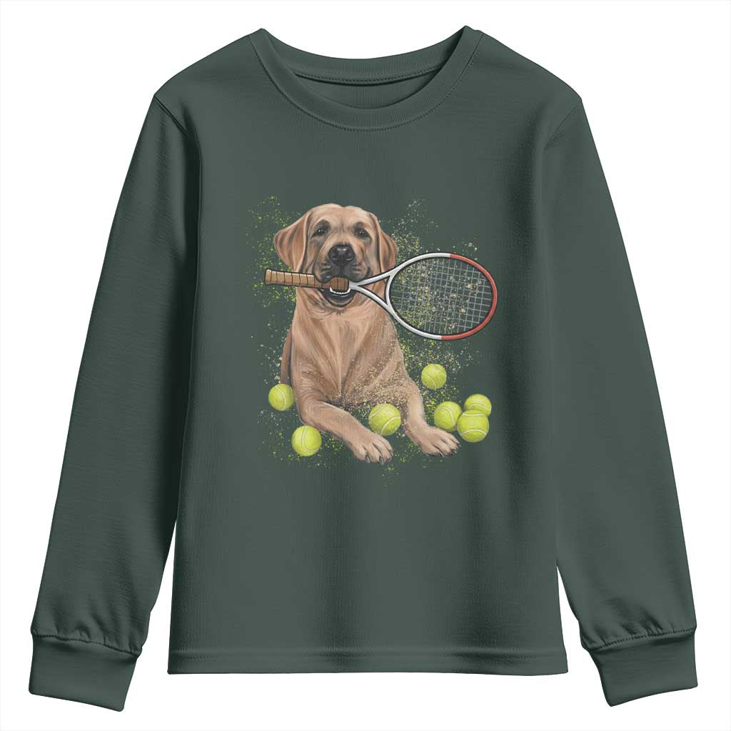 Funny Labrador Dog Playing Tennis Ball Youth Sweatshirt Pet Lover Gift TS12 Dark Forest Green Print Your Wear