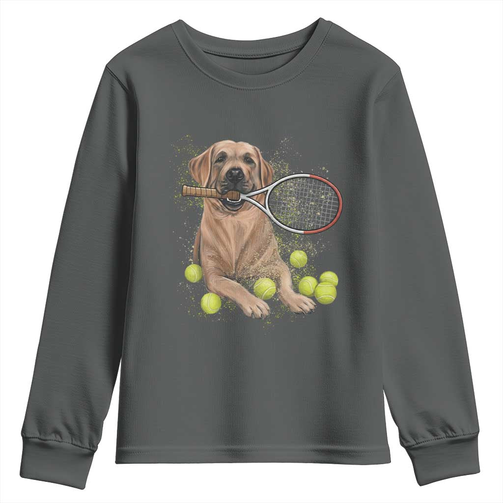 Funny Labrador Dog Playing Tennis Ball Youth Sweatshirt Pet Lover Gift TS12 Dark Heather Print Your Wear