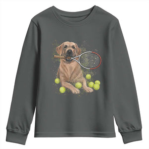 Funny Labrador Dog Playing Tennis Ball Youth Sweatshirt Pet Lover Gift TS12 Dark Heather Print Your Wear