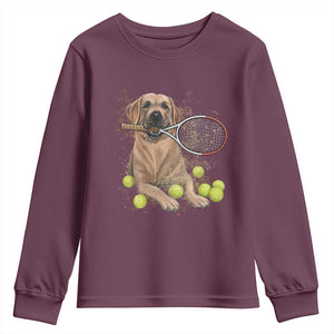 Funny Labrador Dog Playing Tennis Ball Youth Sweatshirt Pet Lover Gift TS12 Maroon Print Your Wear