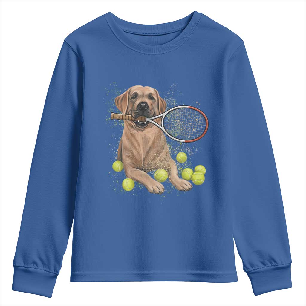 Funny Labrador Dog Playing Tennis Ball Youth Sweatshirt Pet Lover Gift TS12 Royal Blue Print Your Wear