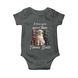 Funny Labrador Tennis Lover Baby Onesie I Love You More Than Tennis Ball TS12 Dark Heather Print Your Wear
