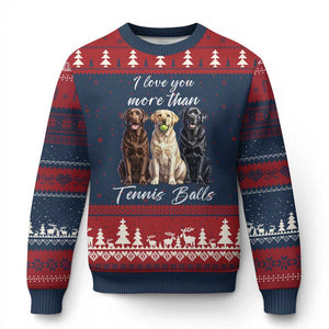Funny Labrador Tennis Lover Ugly Christmas Sweater I Love You More Than Tennis Ball TS12 Navy Red Print Your Wear