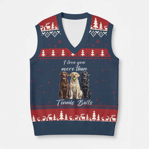 Funny Labrador Tennis Lover V-Neck Knit Sweater Vest I Love You More Than Tennis Ball TS12 Navy Red Print Your Wear