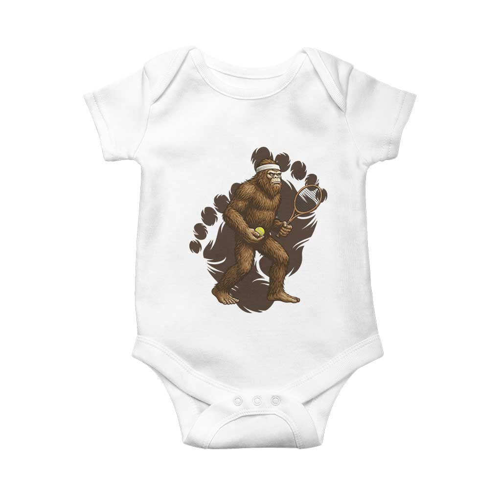 Funny Bigfoot Tennis Player Baby Onesie Folklore Cryptid Gift TS12 White Print Your Wear