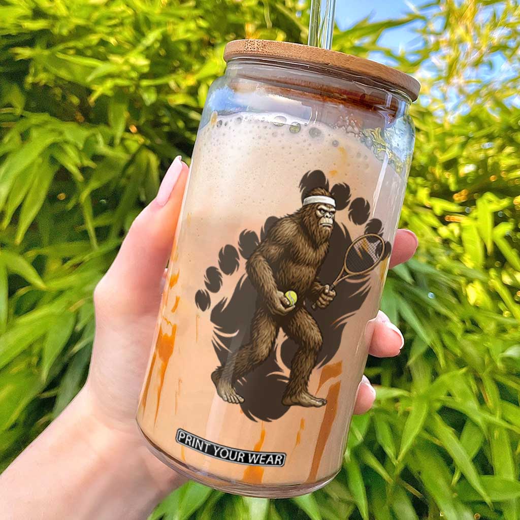 Funny Bigfoot Tennis Player Glass Can Folklore Cryptid Gift TS12 White Print Your Wear