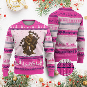 Funny Bigfoot Tennis Player Ugly Christmas Sweater Folklore Cryptid Gift TS12 Hot Pink Print Your Wear