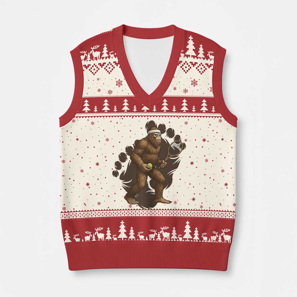 Funny Bigfoot Tennis Player V-Neck Knit Sweater Vest Folklore Cryptid Gift TS12 Beige Red Print Your Wear
