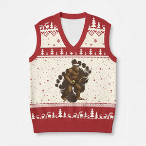 Funny Bigfoot Tennis Player V-Neck Knit Sweater Vest Folklore Cryptid Gift TS12 Beige Red Print Your Wear