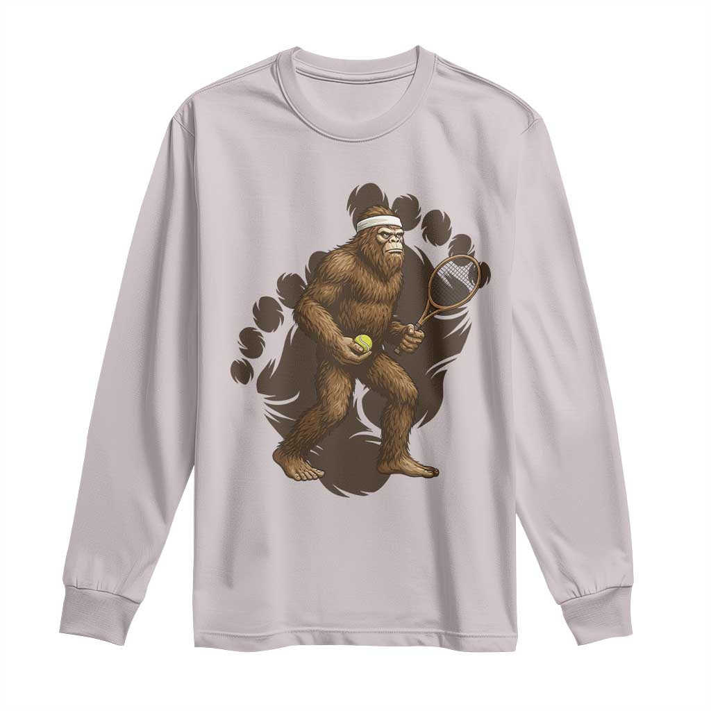 Funny Bigfoot Tennis Player Long Sleeve Shirt Folklore Cryptid Gift TS12 Ice Gray Print Your Wear