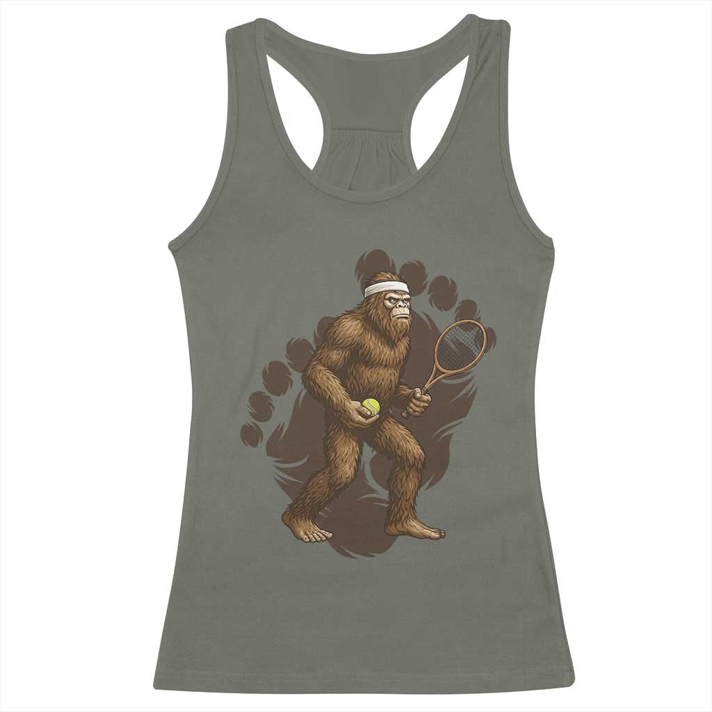Funny Bigfoot Tennis Player Racerback Tank Top Folklore Cryptid Gift TS12 Military Green Print Your Wear